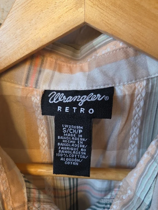 Wrangler Retro Plaid Shirt - Peach, Cream & Light Blue - Picture 2 of 4